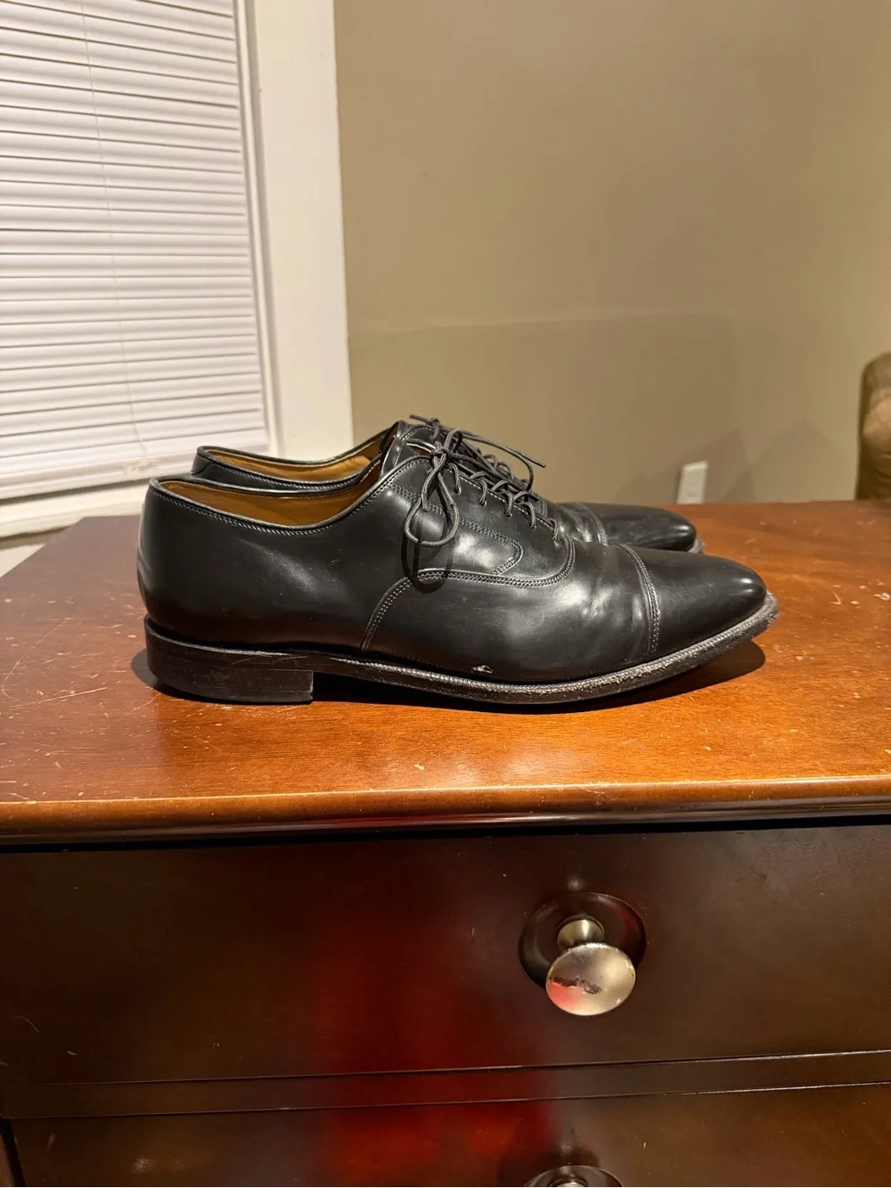 Johnson & Murphy Melton Cap Toe Black Leather Oxford Dress Shoes, Men’s 10.5 D/B
